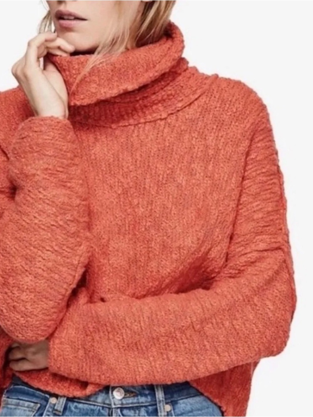 Free People Cozy Chunky Turtleneck Sweater in Rust Orange